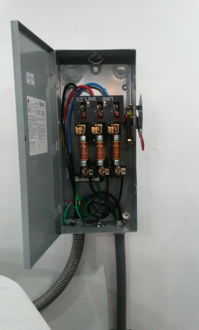 Three-phase disconnect switch installed for Smoke Detector Installation in East Flat Rock